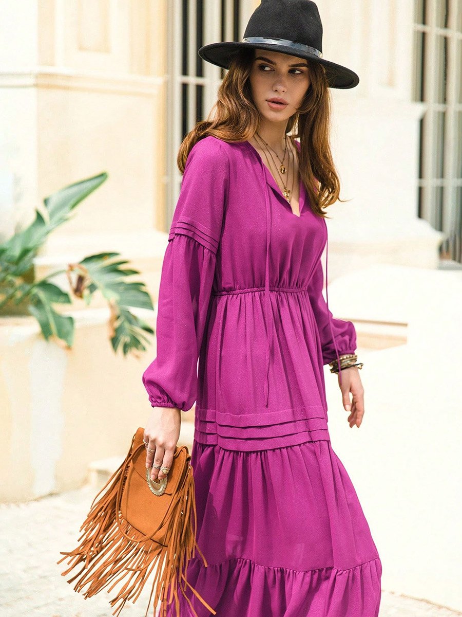 A-Line Long Sleeve Maxi Dress