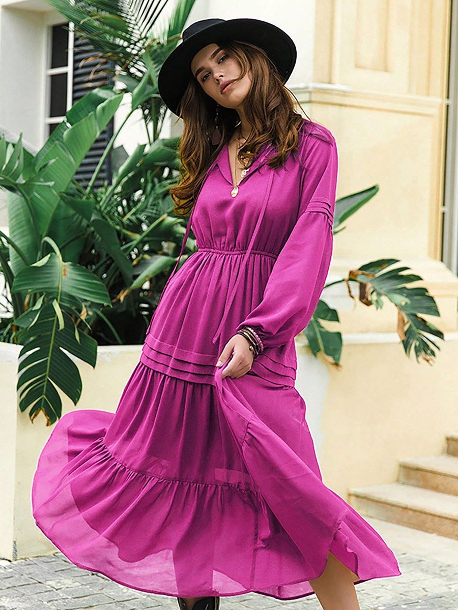 A-Line Long Sleeve Maxi Dress