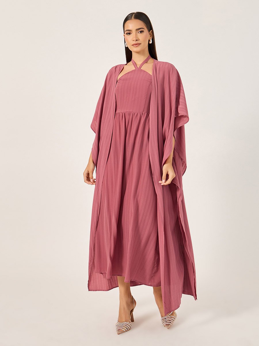 Striped Halter Neck Dress and Jalabiya Set