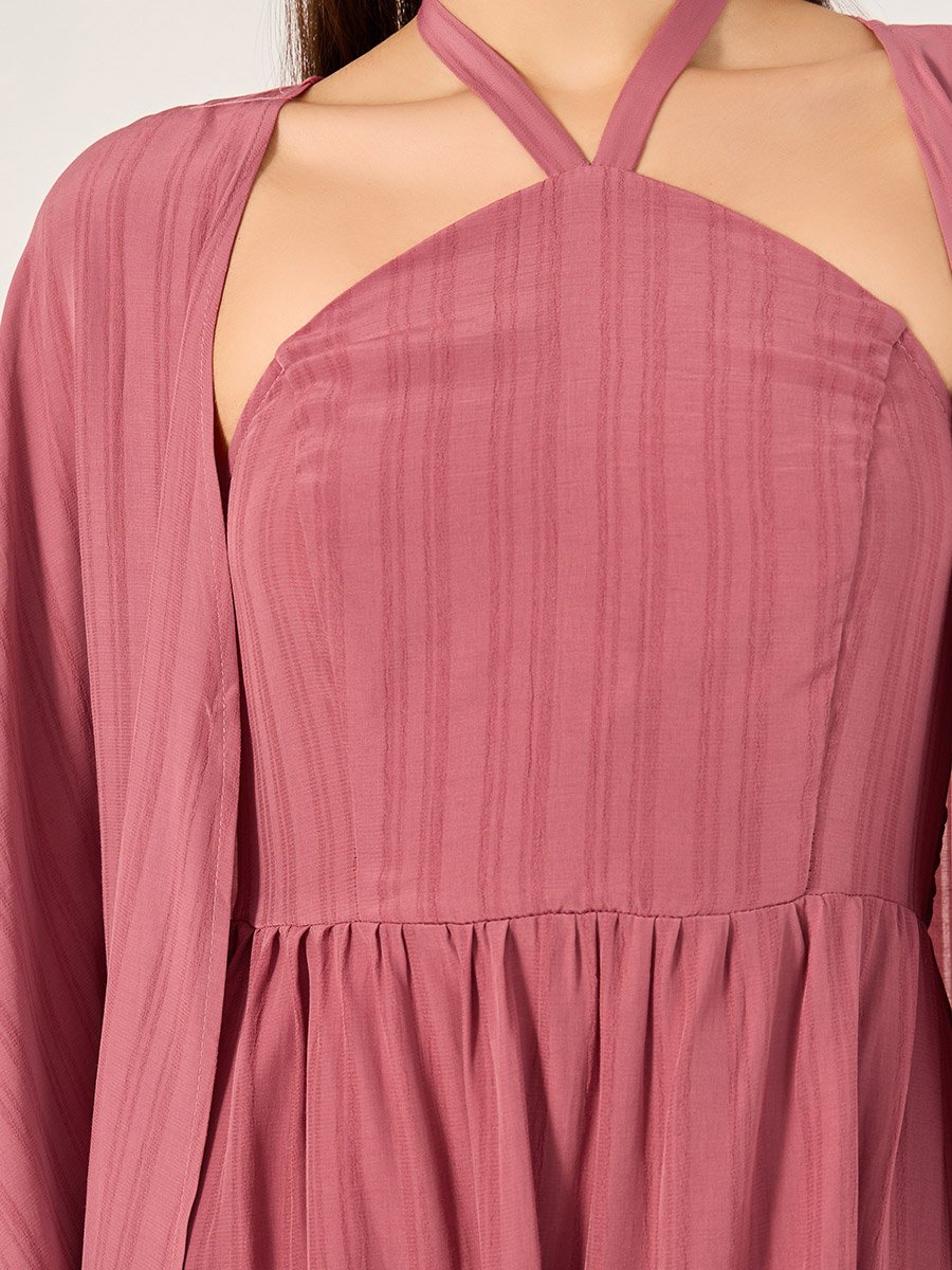 Striped Halter Neck Dress and Jalabiya Set