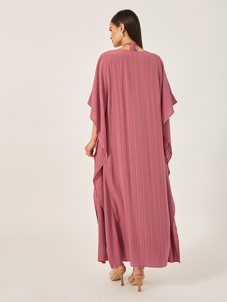 Striped Halter Neck Dress and Jalabiya Set