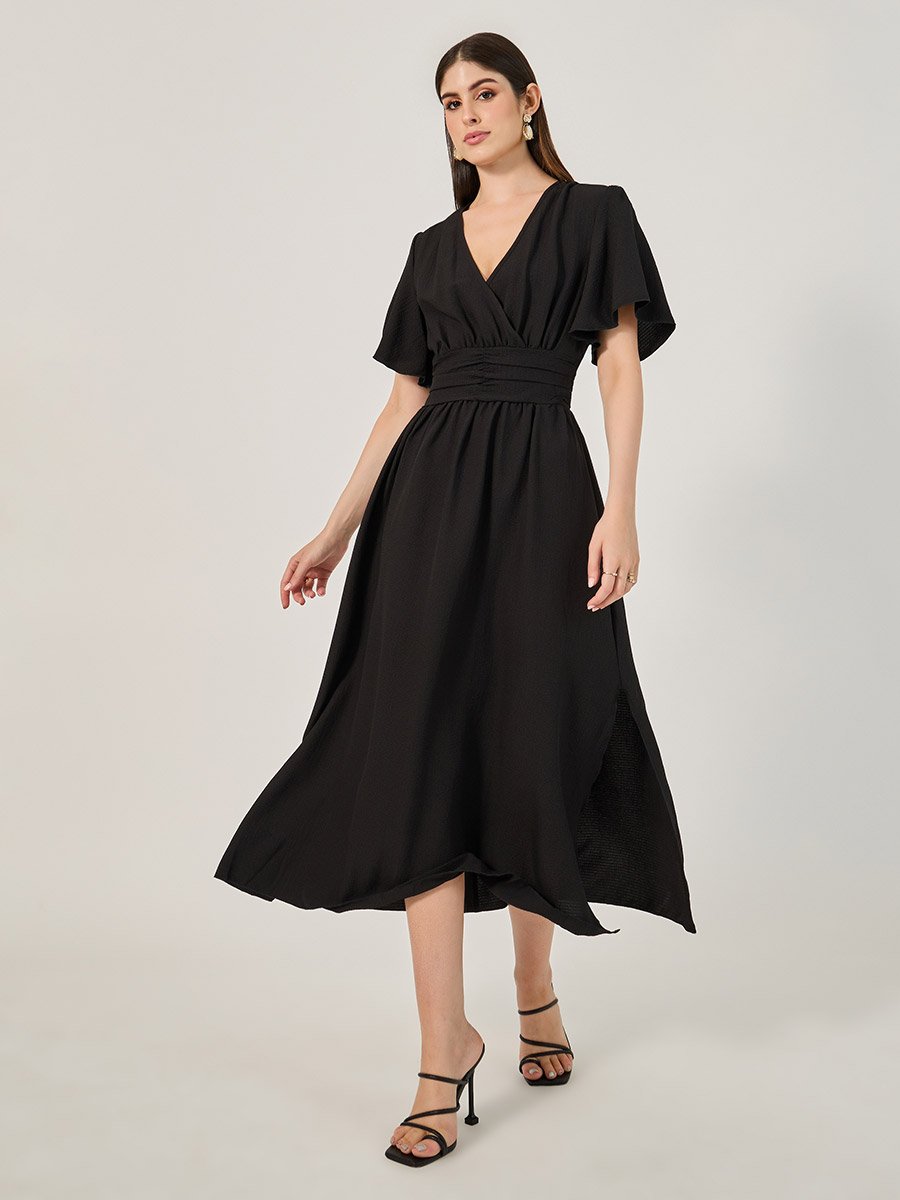Plain Flared Sleeves A-Line Maxi Dress For Women at Kuwait | Styli