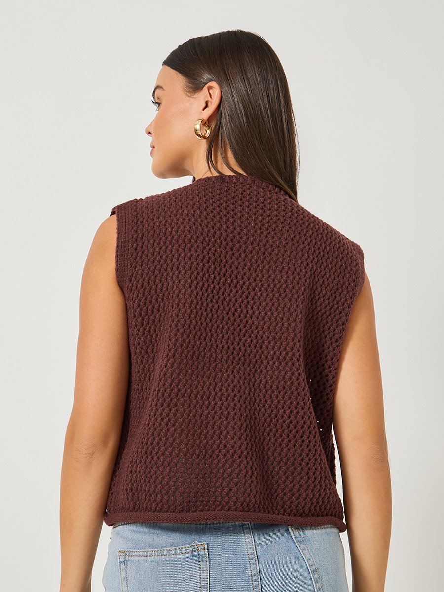 Open Knit Sleeveless Button Front Top
