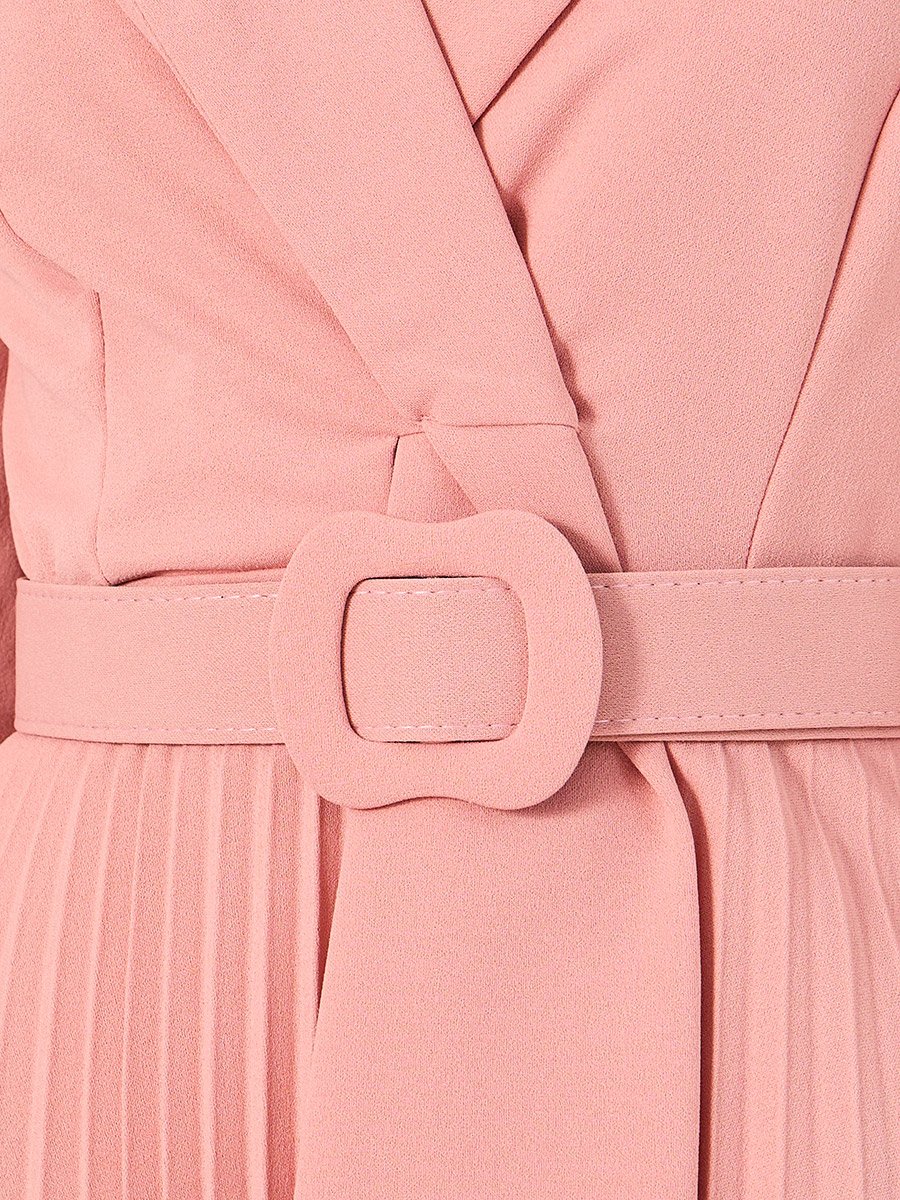 Pleated 3/4th Sleeves A-Line Midi Dress