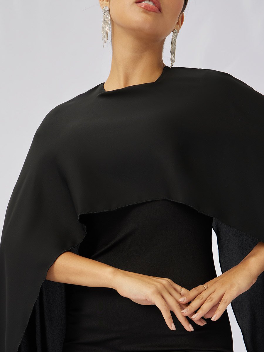 Solid Cape Sleeve Cape Maxi Dress
