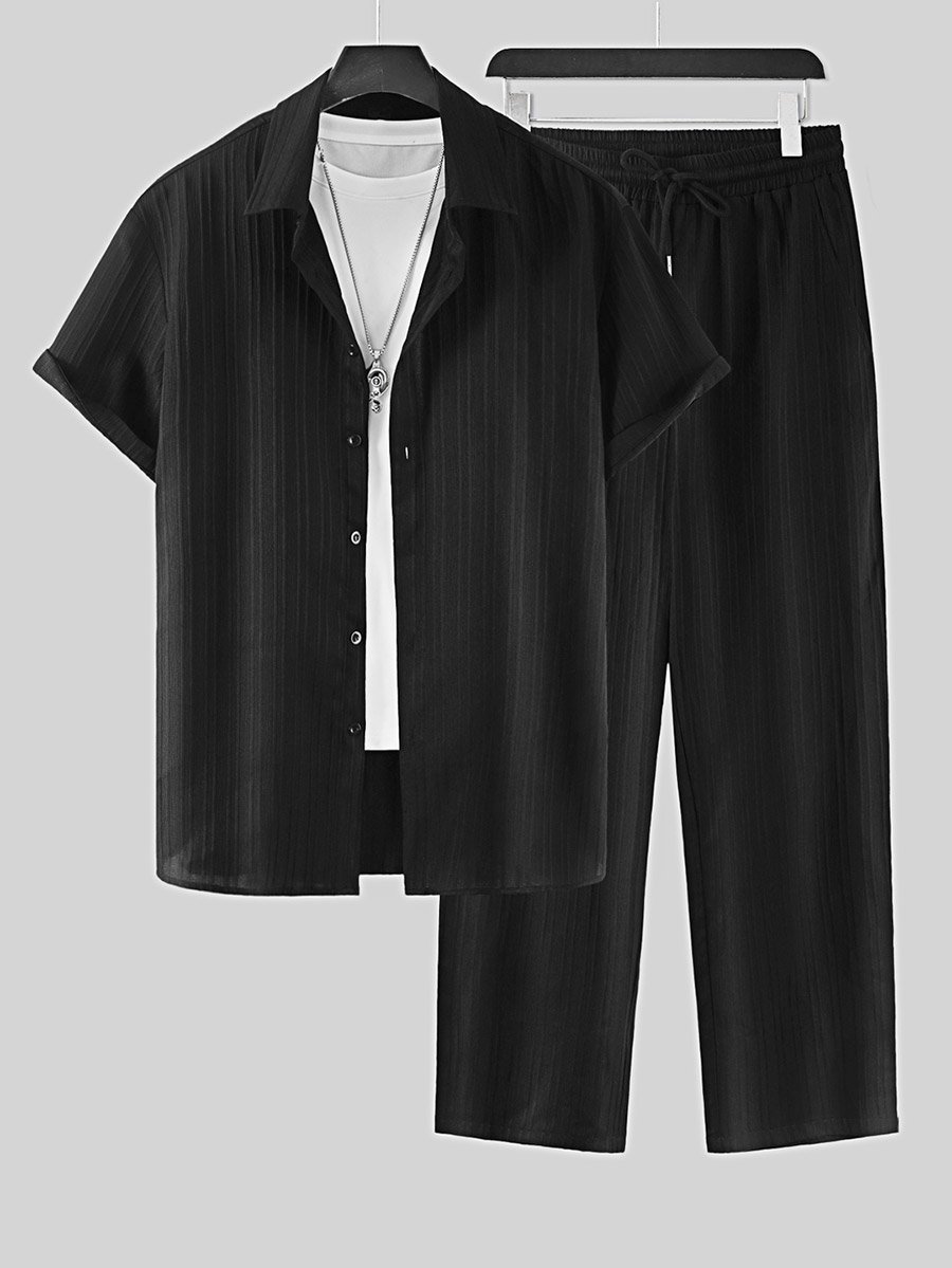 Solid Short Sleeve Shirt and Pants Co-Ords