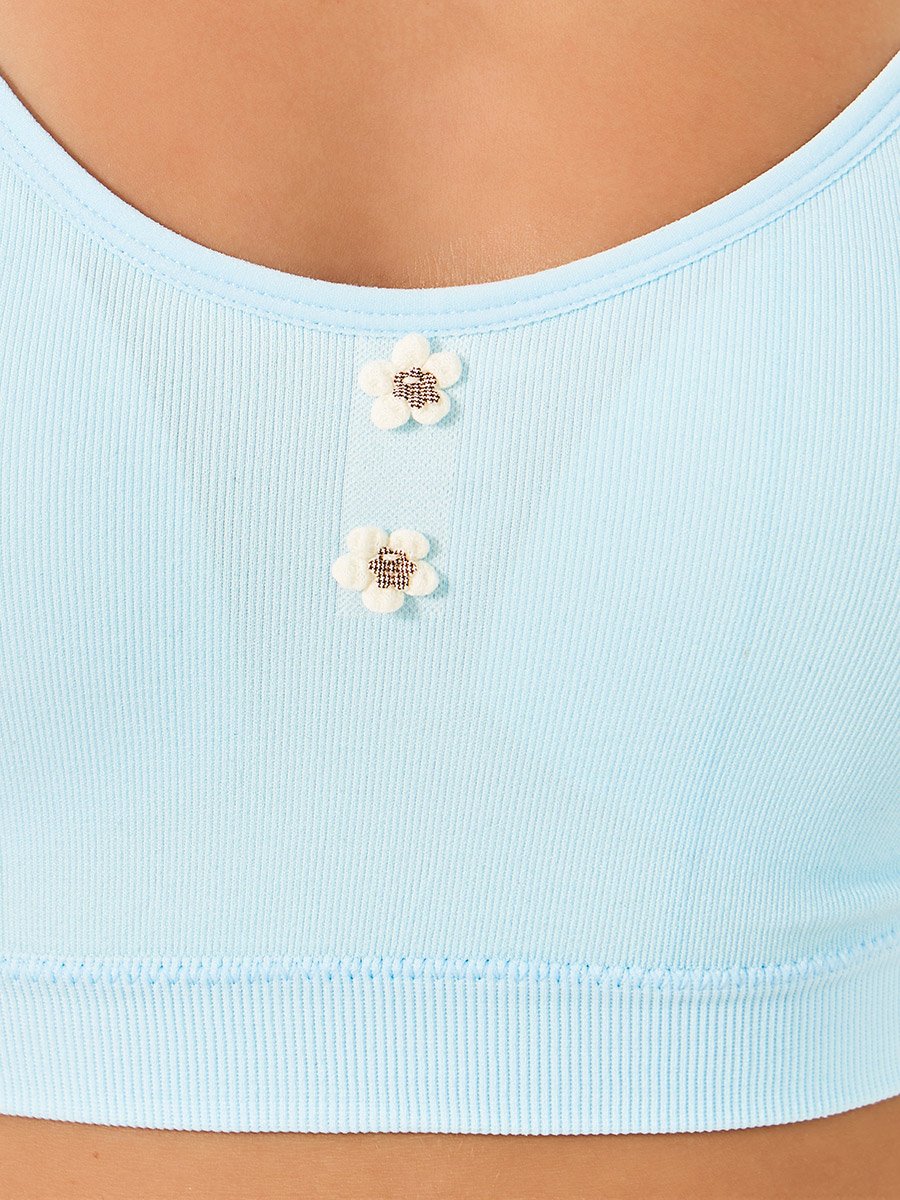 Padded Crop Top with Flower Detail