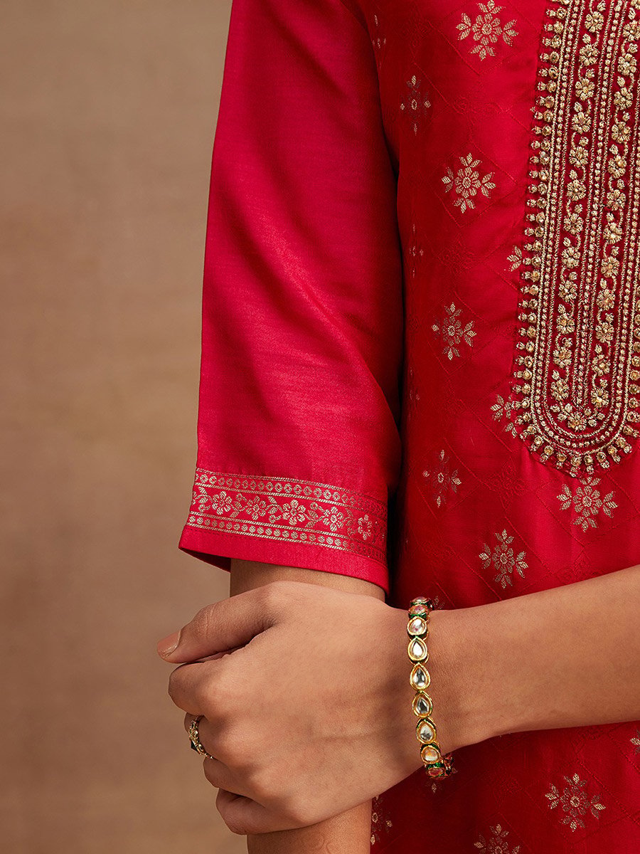 Printed Straight Kurta and Solid Trouser with Dupatta Set