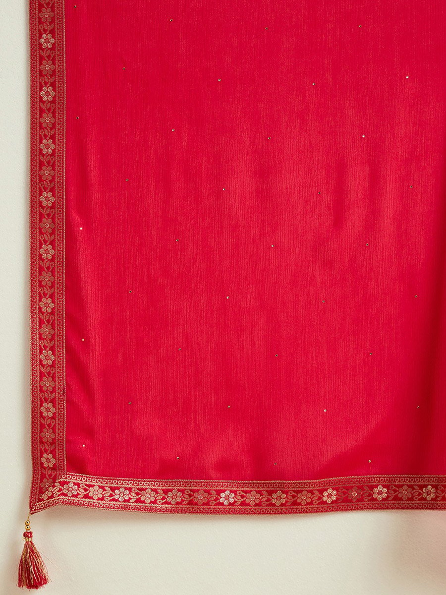 Printed Straight Kurta and Solid Trouser with Dupatta Set