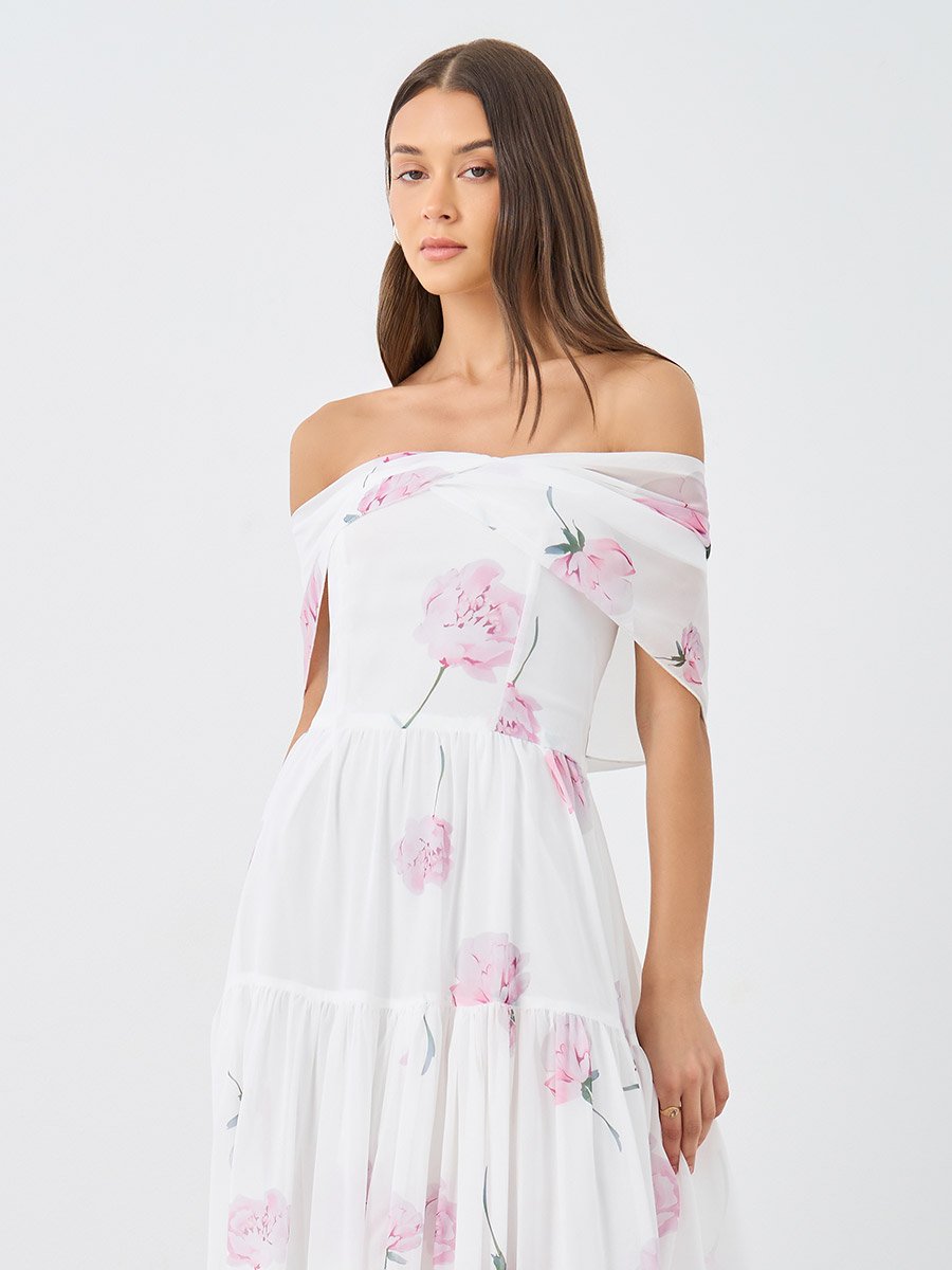 Floral Print A-Line Maxi Dress with Gathers
