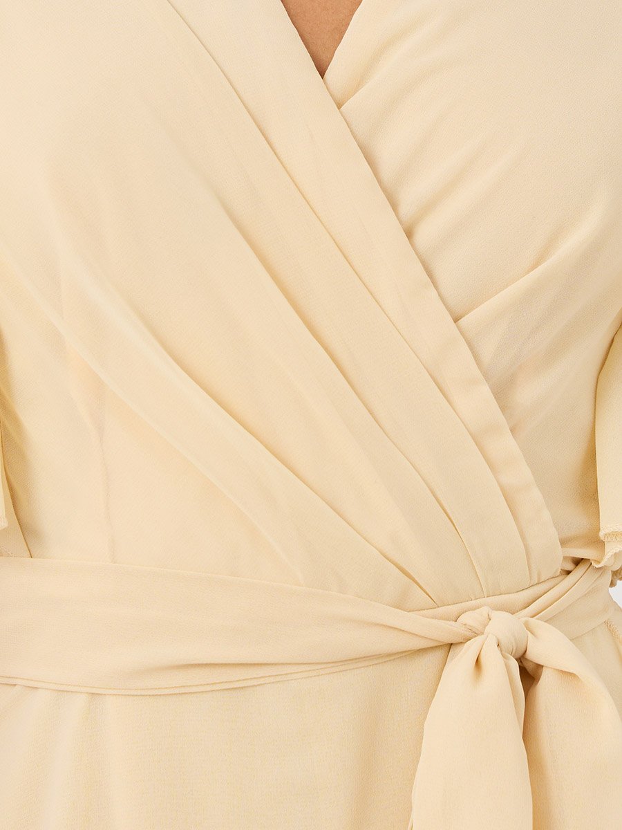 Ruffled Sleeve V-Neck Wide Leg Jumpsuit