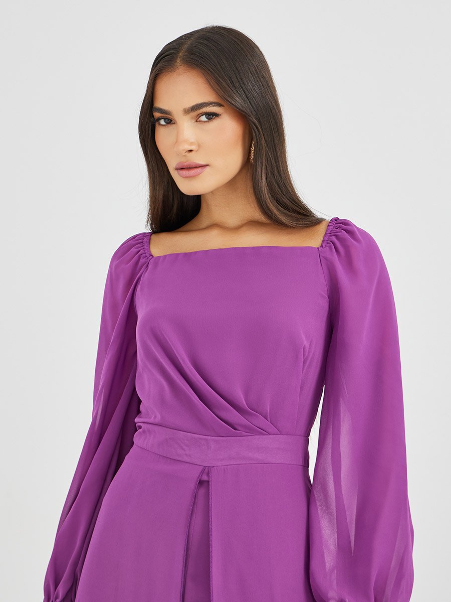 Balloon Sleeve Square Neck Skirt Layer Detail Jumpsuit