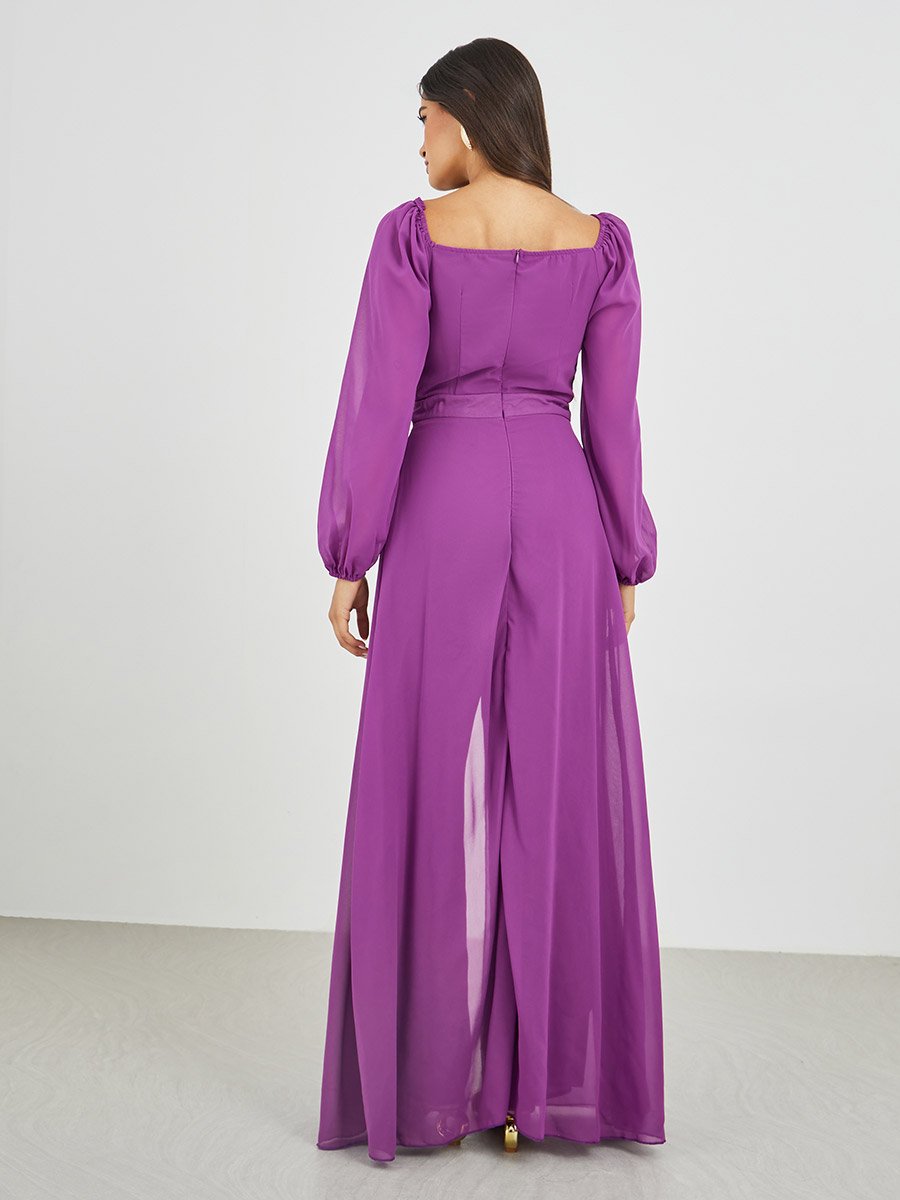 Balloon Sleeve Square Neck Skirt Layer Detail Jumpsuit
