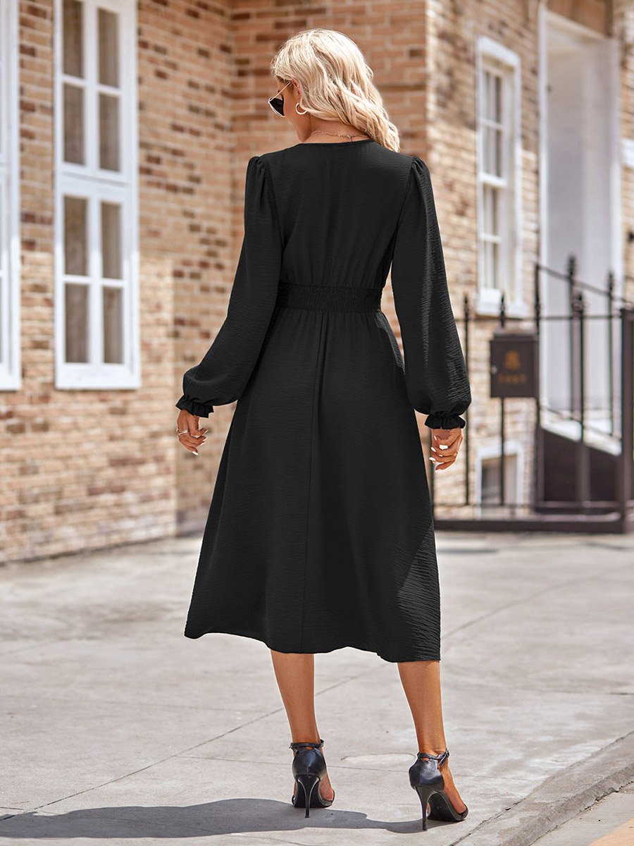long sleeve midi a line dress English Factory rehearsal dinner party Women's River Dress Black Small