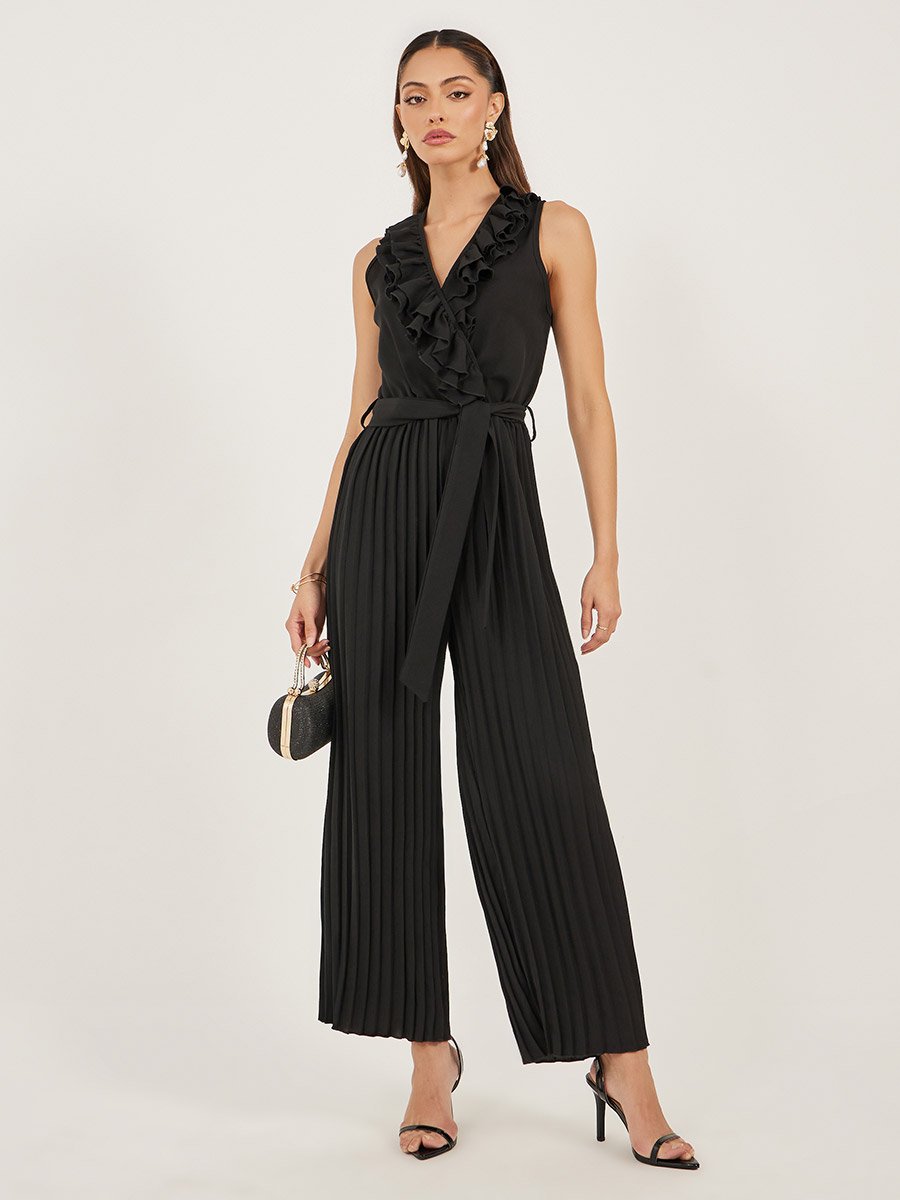 Women Black Striped Wide Leg Jumpsuit