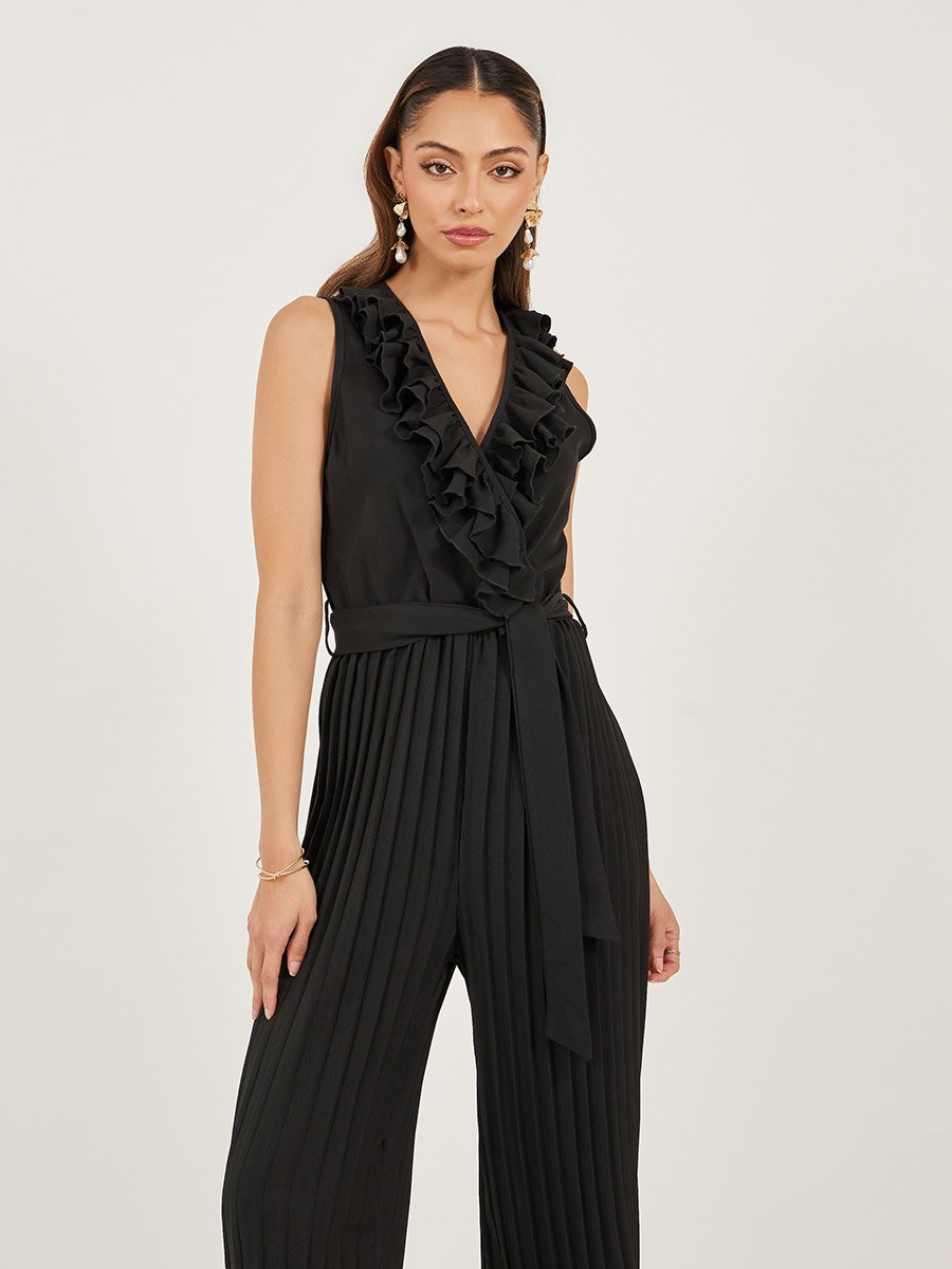 Women Black Striped Wide Leg Jumpsuit