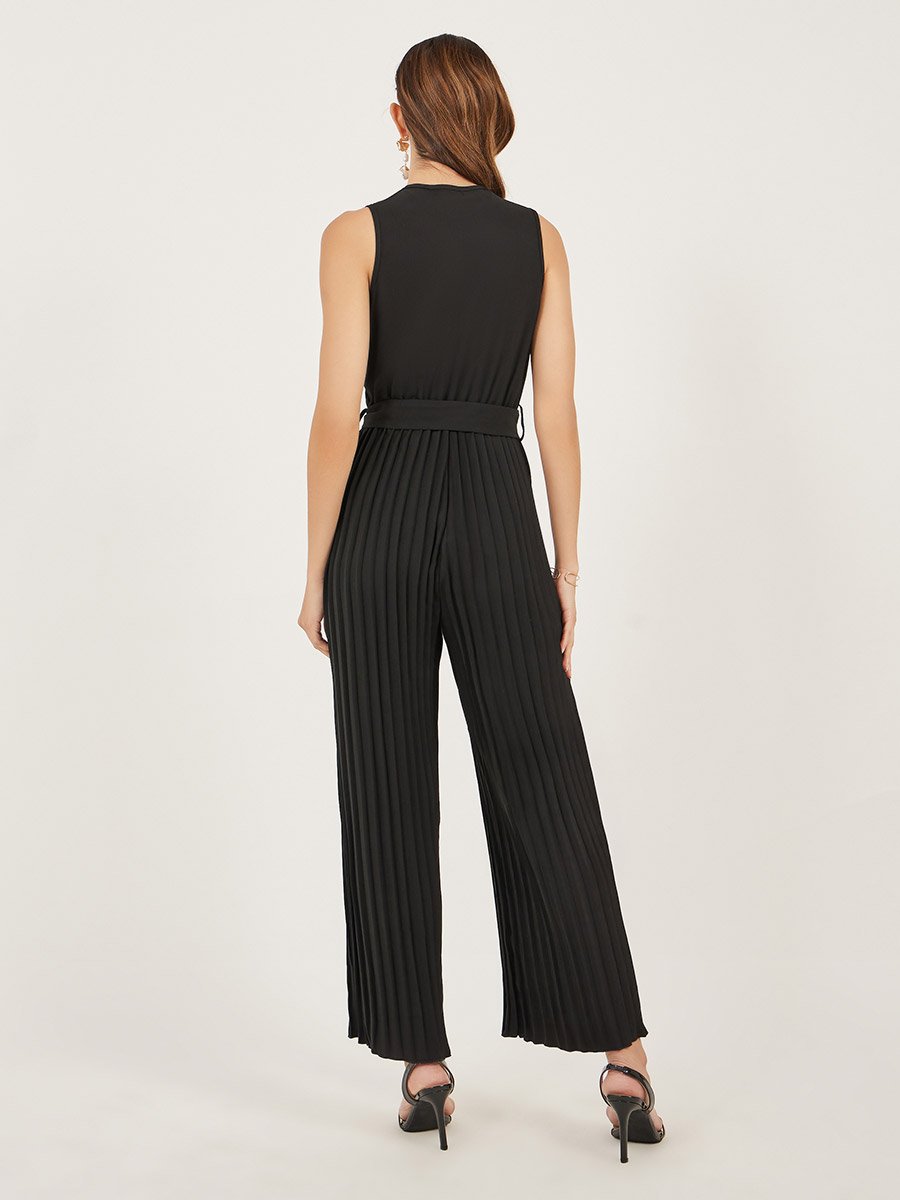 Women Black Striped Wide Leg Jumpsuit