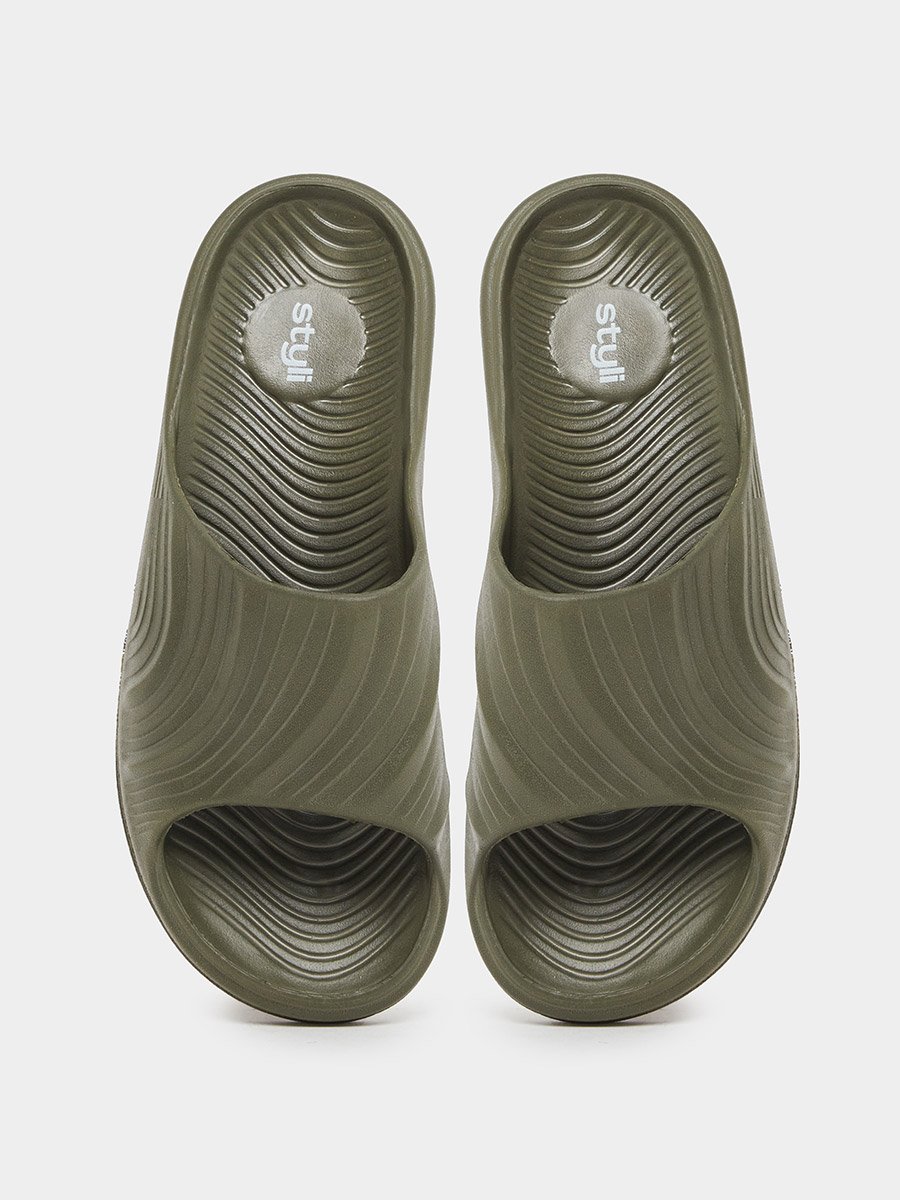 Abstract Textured Open Toe Slip-On Slides