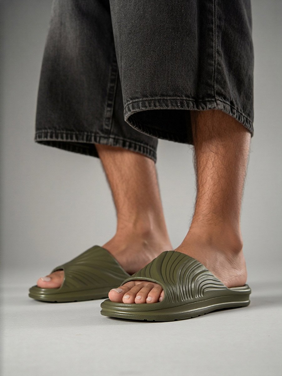 Abstract Textured Open Toe Slip-On Slides