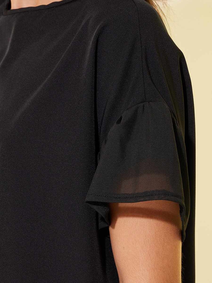 Solid Mesh Sleeves Top and Pants Co-Ords