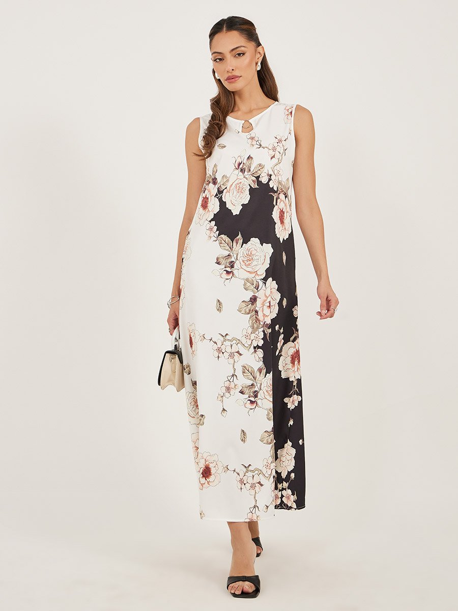 Floral Print Sleeveless A-Line Maxi Dress
