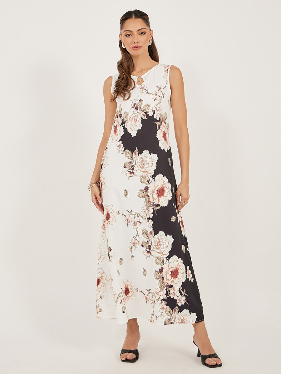Floral Print Sleeveless A-Line Maxi Dress