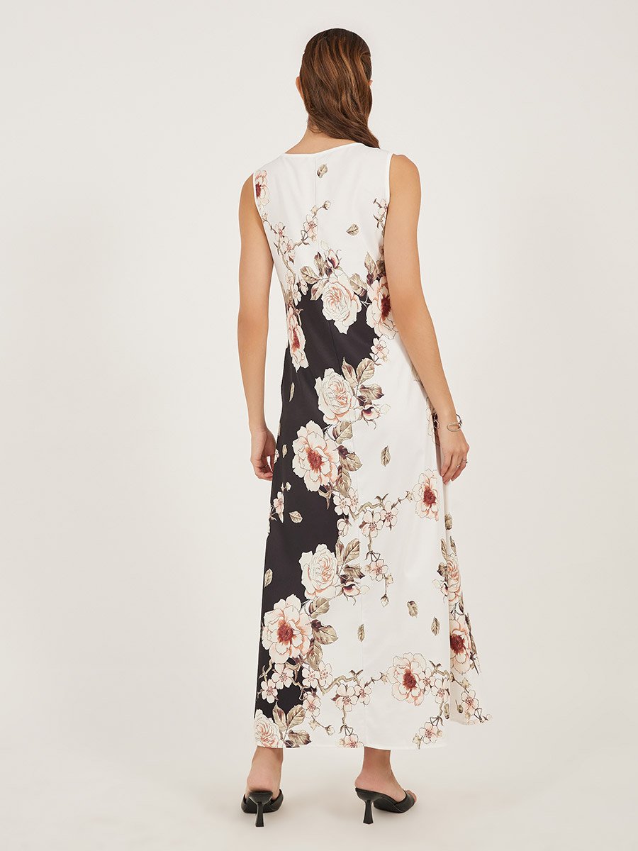 Floral Print Sleeveless A-Line Maxi Dress