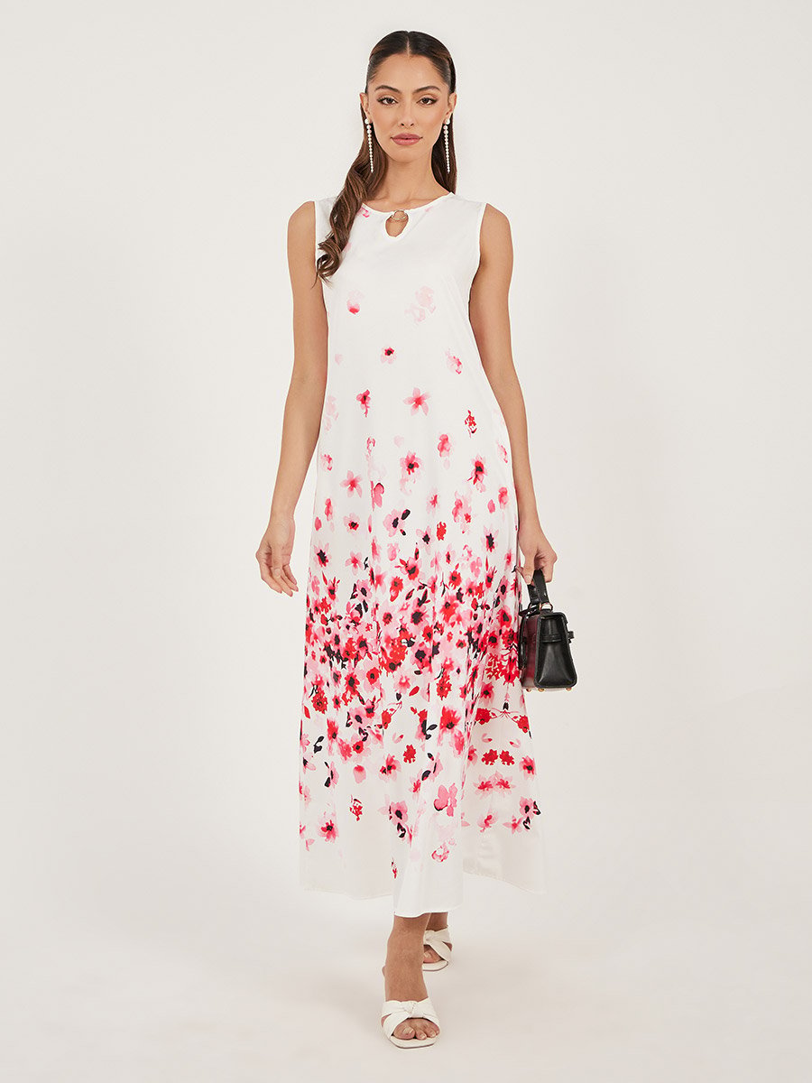 Floral Print Sleeveless A-Line Maxi Dress