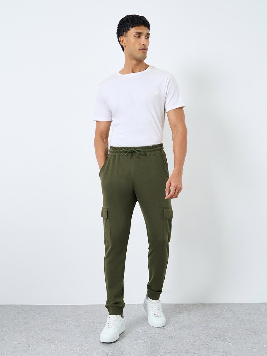 Men Olive Slim Fit Cargo Joggers