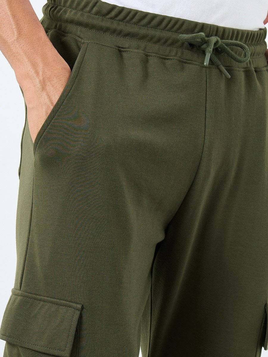 Men Olive Slim Fit Cargo Joggers