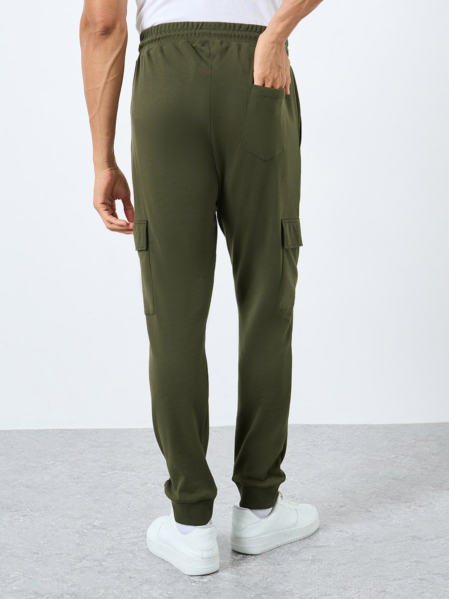 Men Olive Slim Fit Cargo Joggers