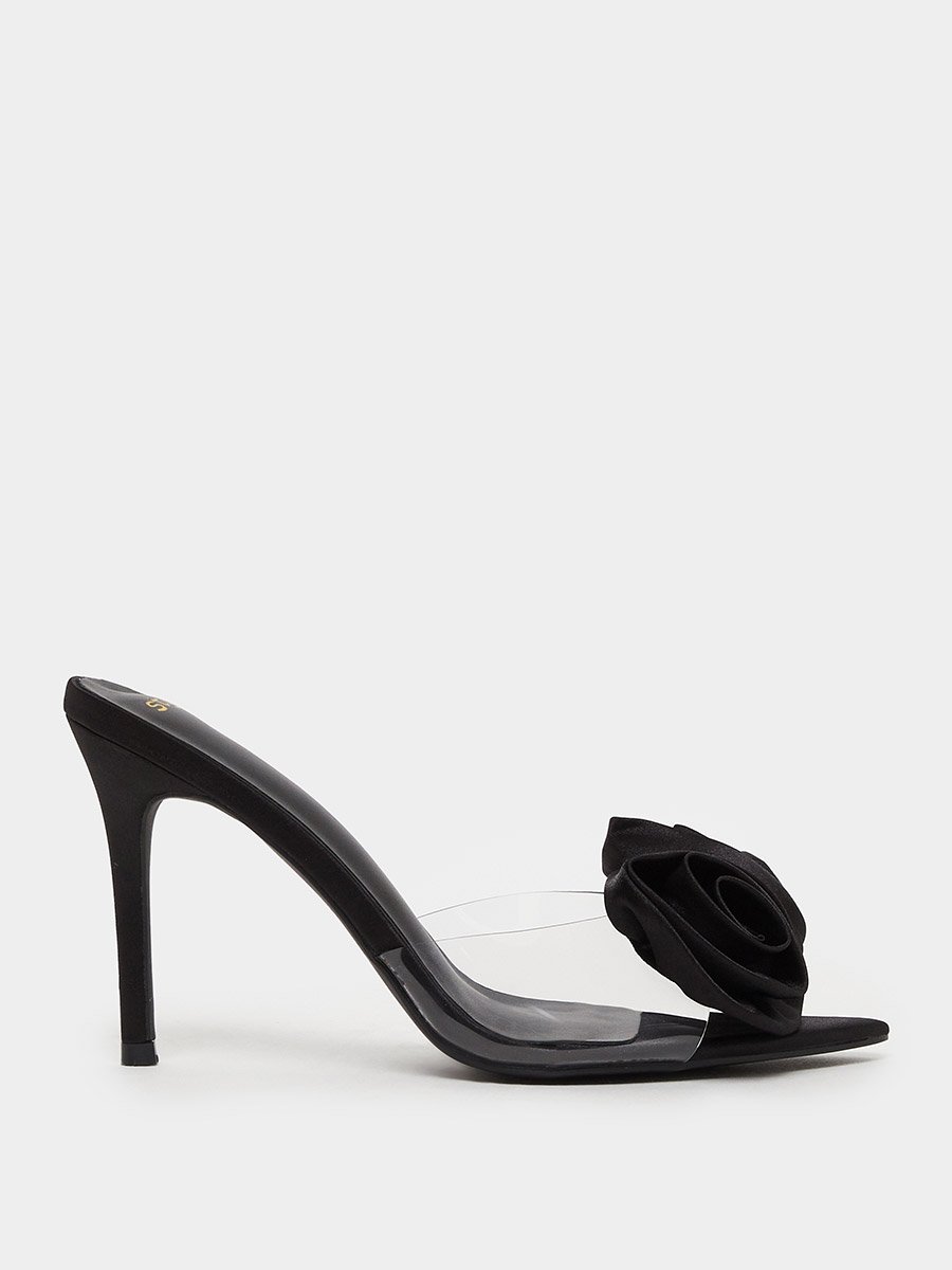 Flower Detail Transparent Strap Stiletto Heel Sandals