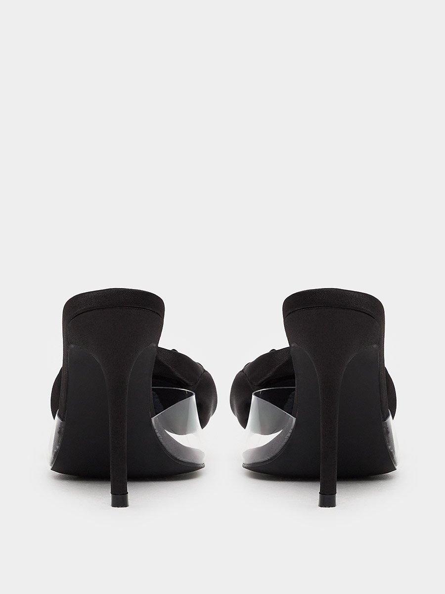 Flower Detail Transparent Strap Stiletto Heel Sandals