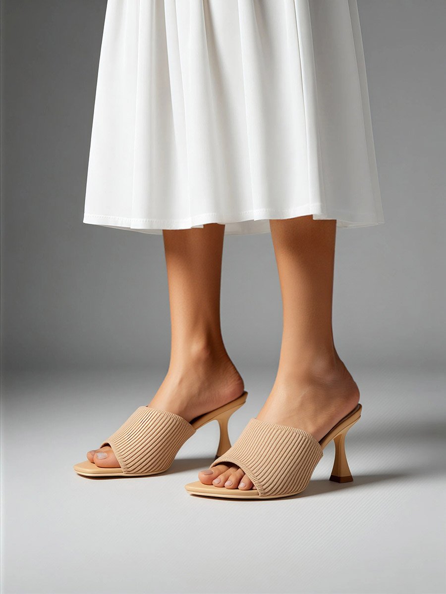 Textured Open Toe Stiletto Heel Sandals