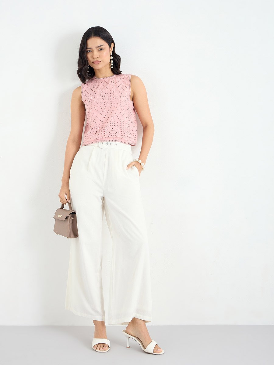 Women Wide Leg Belted Trousers