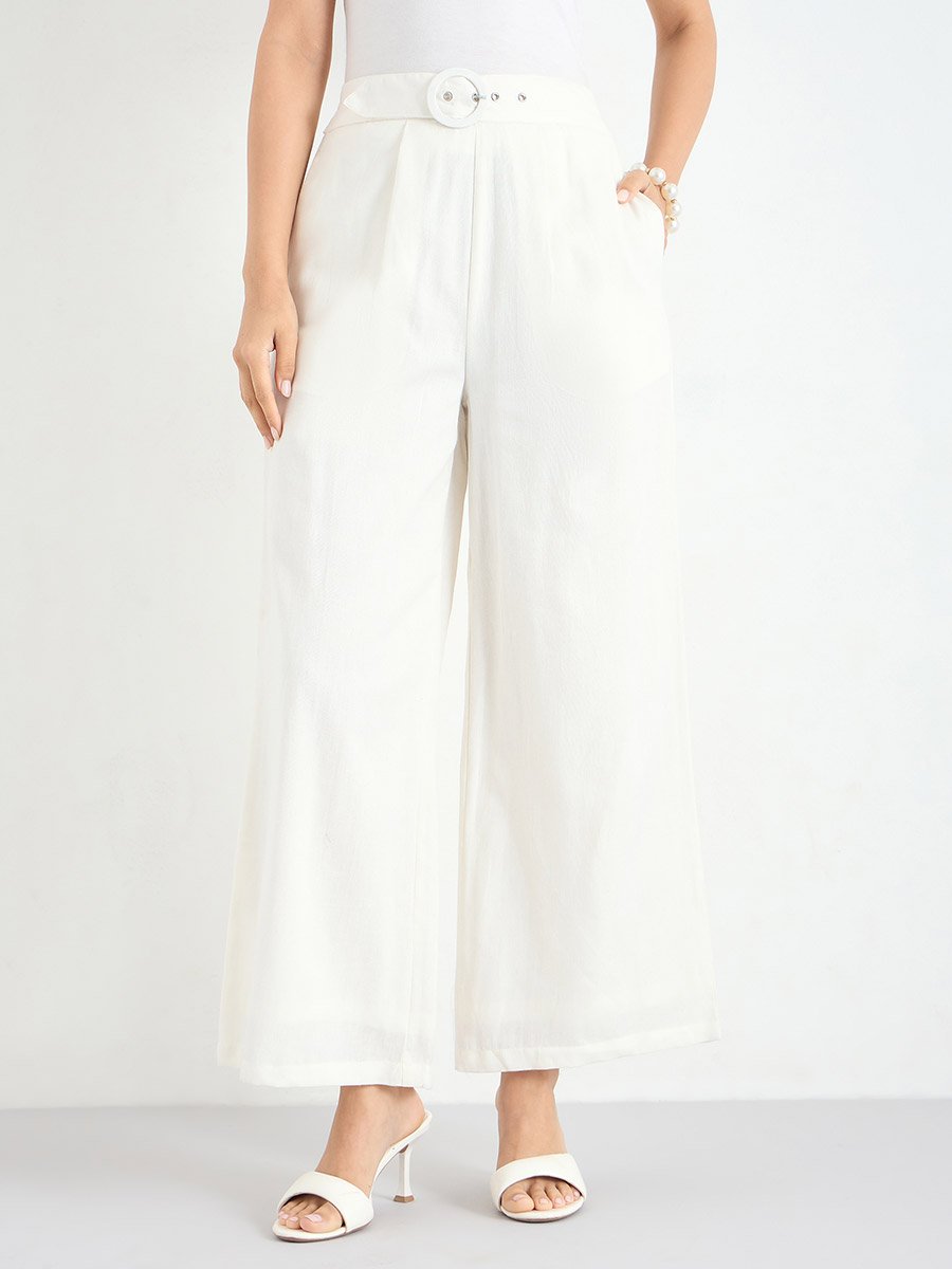 Women Wide Leg Belted Trousers
