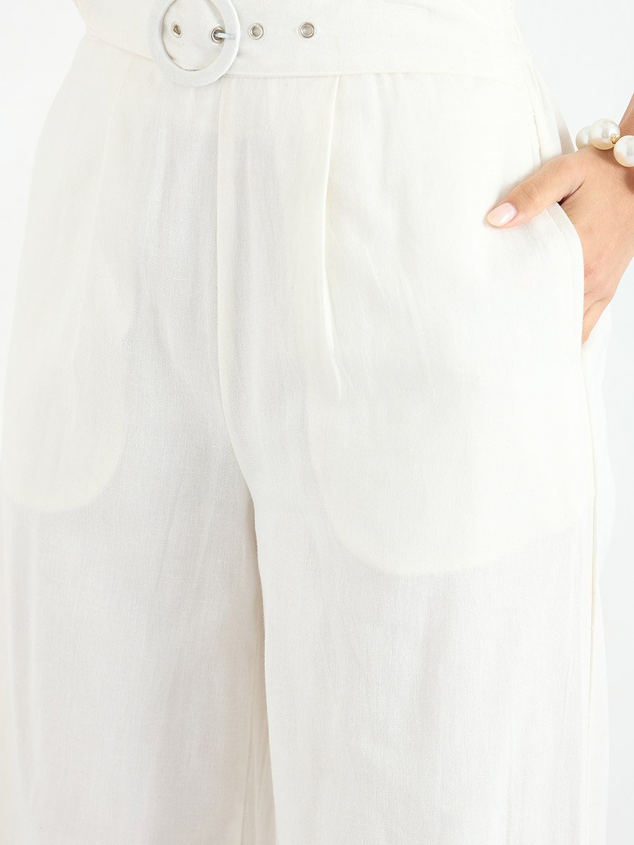 Women Wide Leg Belted Trousers