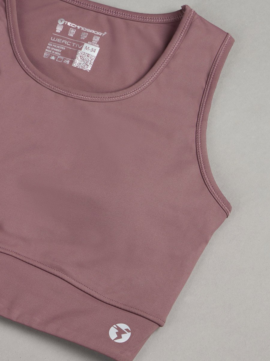 Solid Padded Sports Bra with Logo Detail