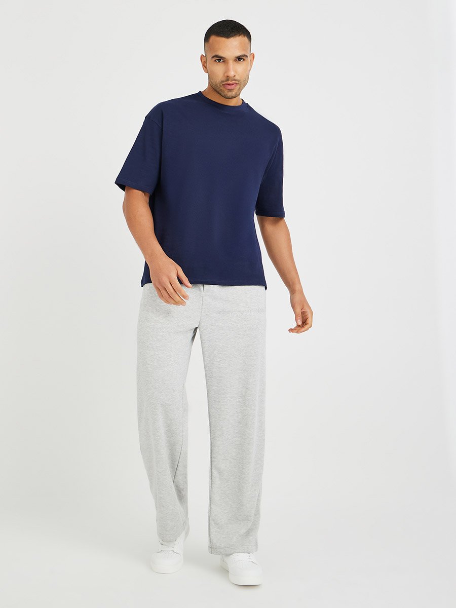 Embossed Oversized Open Hem Joggers with Drawstring
