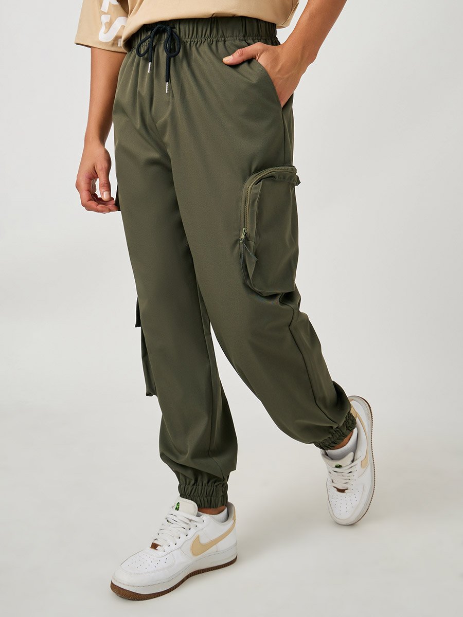 Cotton Twill Utility Oversized Joggers with Zip Pockets