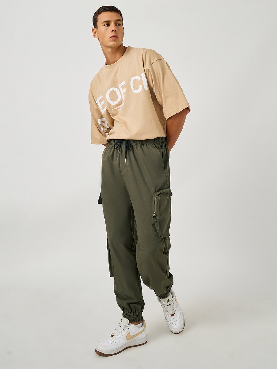 Cotton Twill Utility Oversized Joggers with Zip Pockets