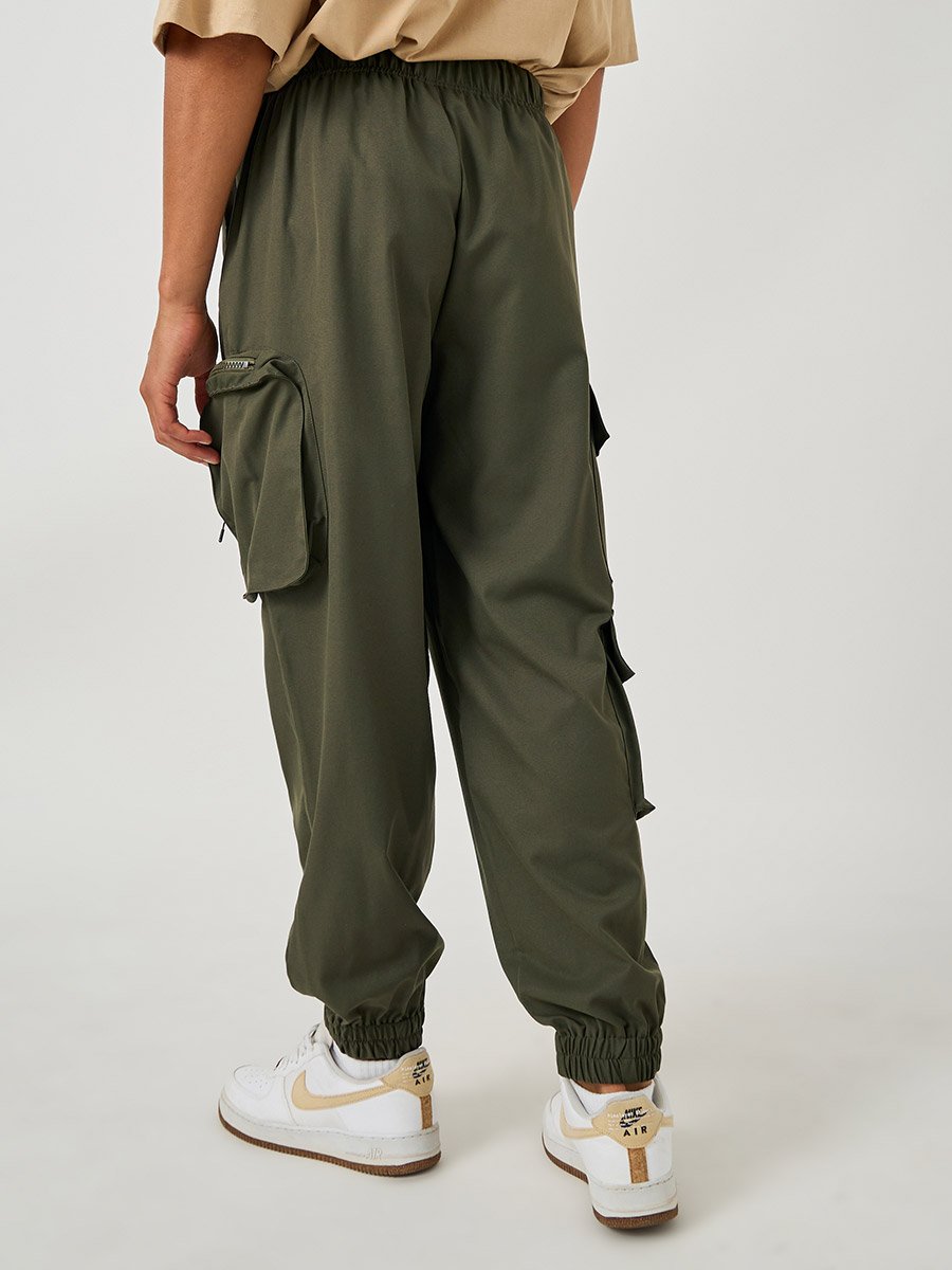 Cotton Twill Utility Oversized Joggers with Zip Pockets