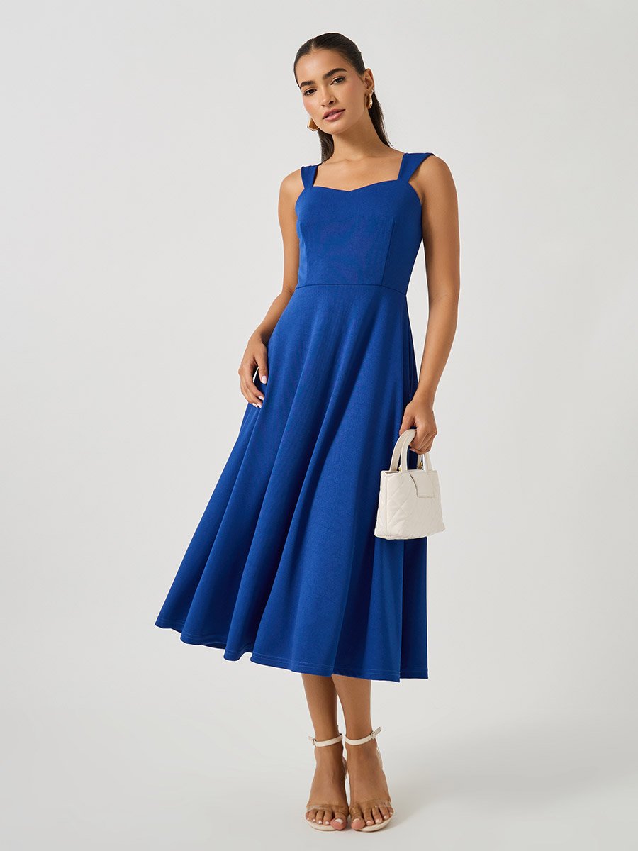 knee length dresses for ladies Linen-Blend A-Line Midi Dress main image 0