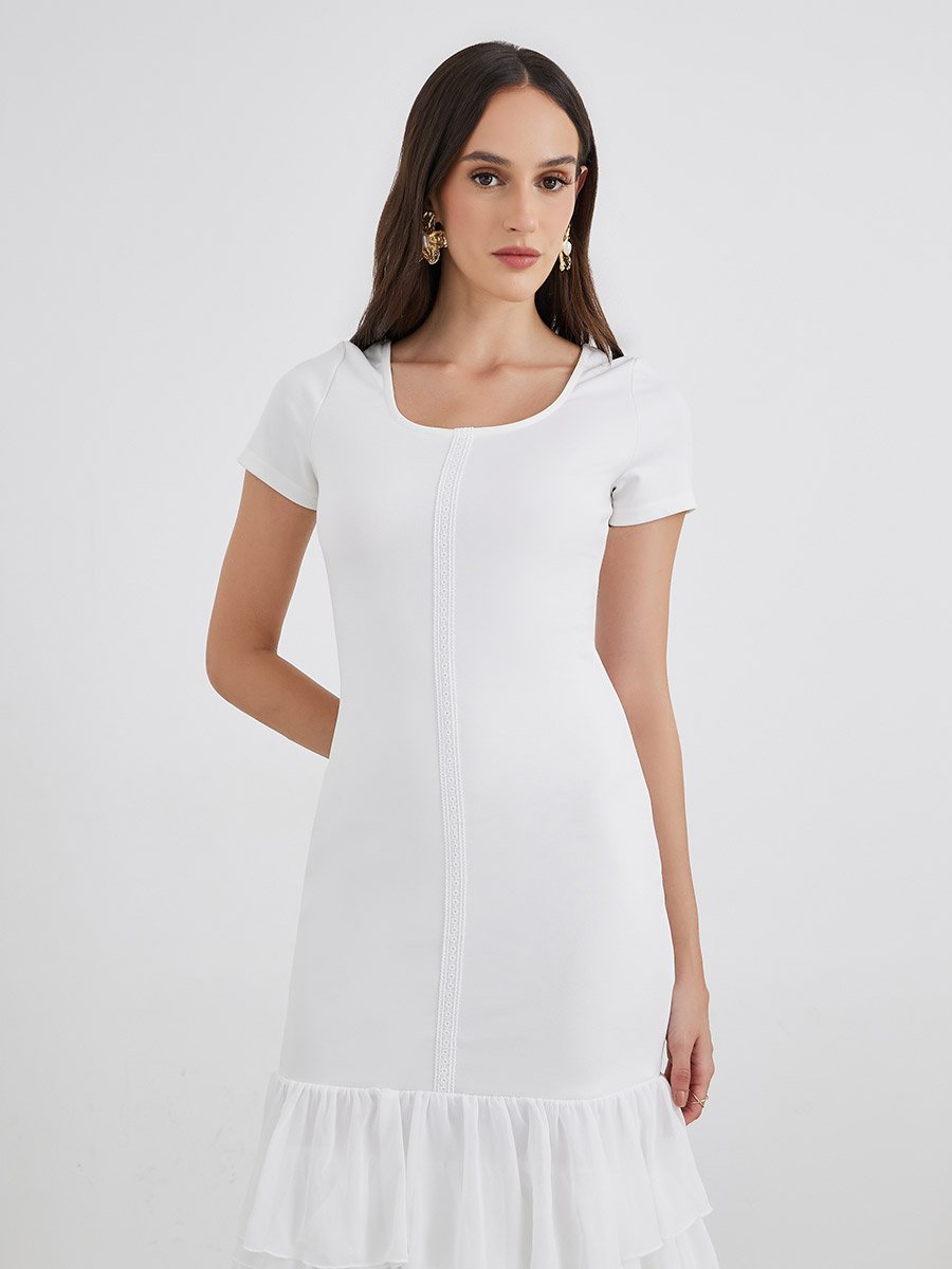 Plain Layered Frill High-Low Hem Maxi Dress