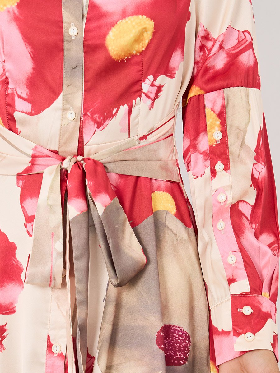 Printed Long Sleeve Shirt Midi Dress