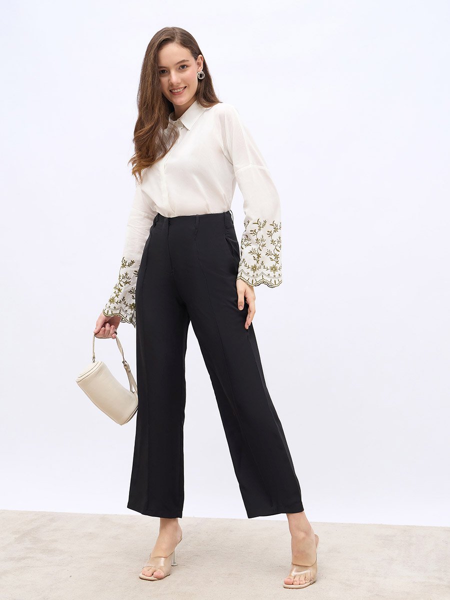 Embroidered Long Sleeve Oversized Shirt
