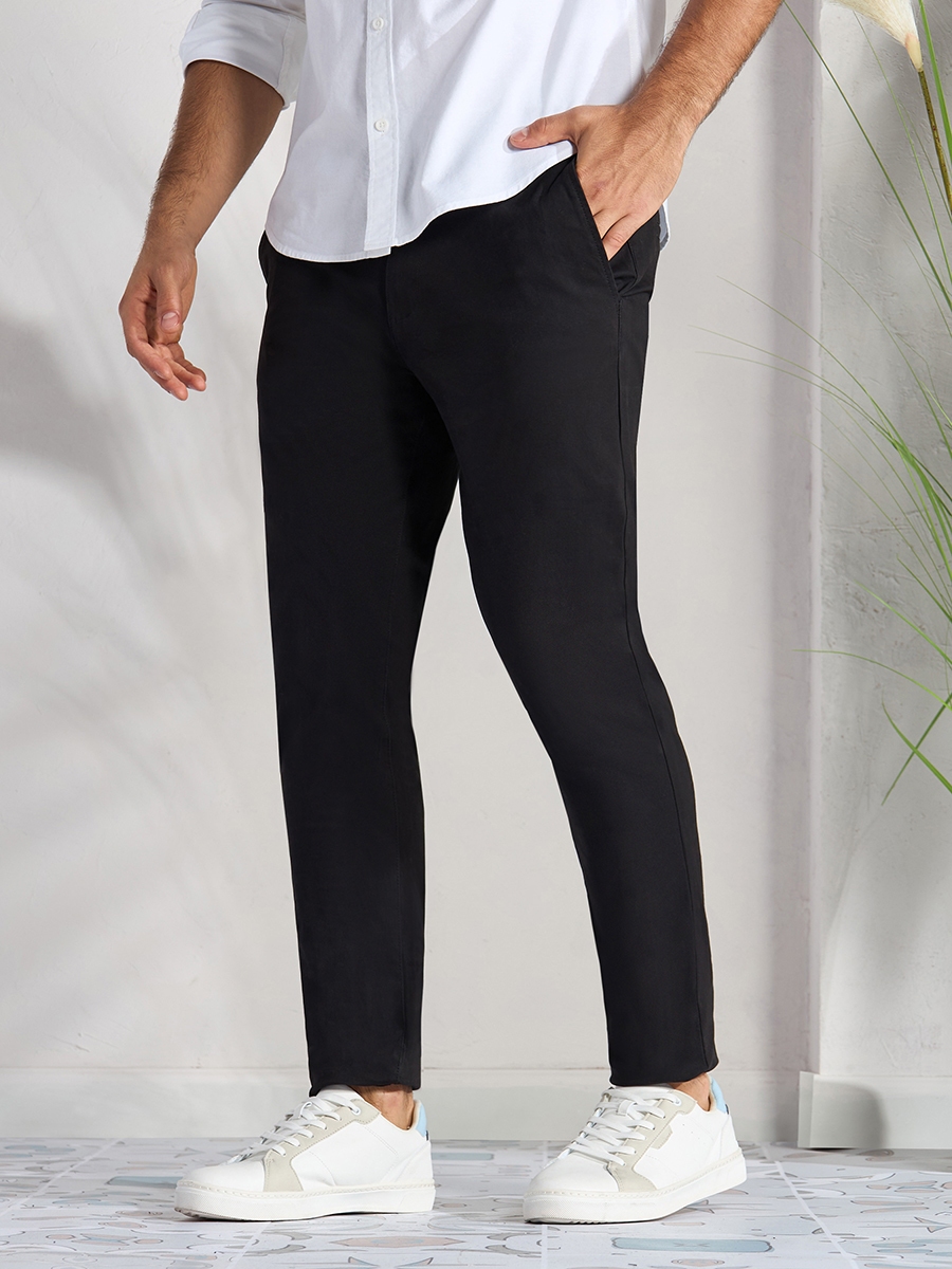 Full Length Chino Pants with Button Closure and Pocket Detail