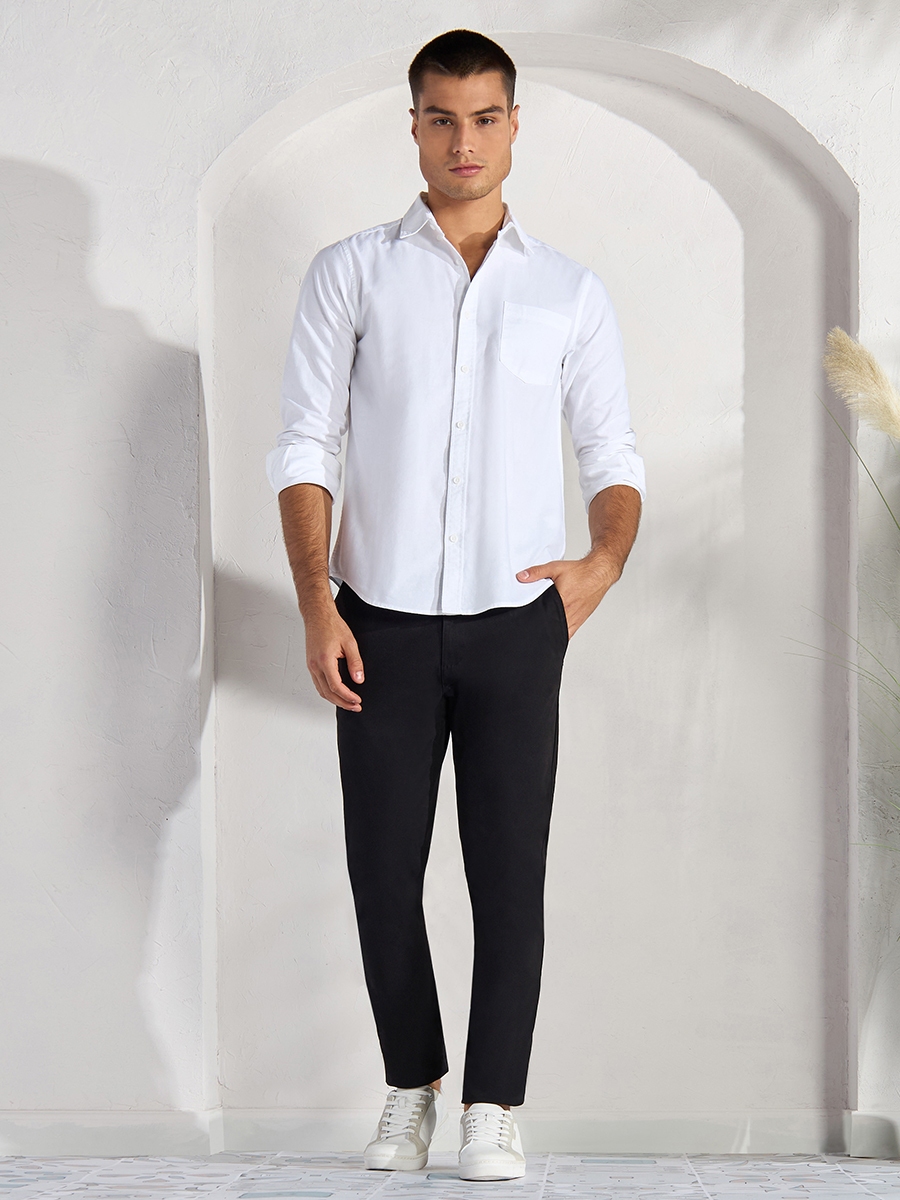 Full Length Chino Pants with Button Closure and Pocket Detail