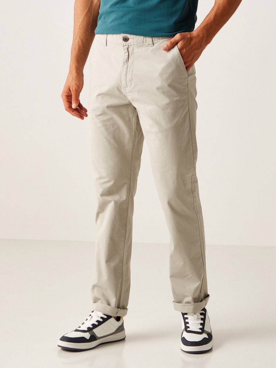 Full Length Plain Chino Pants with Pocket Detail and Belt Loops