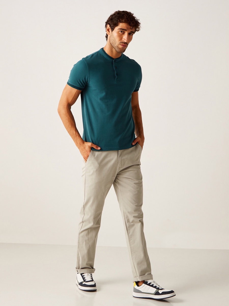 Full Length Plain Chino Pants with Pocket Detail and Belt Loops